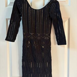 Arden  Black Knit Bodycon‎ Dress XS 3/4 Sleeve Party Cocktail